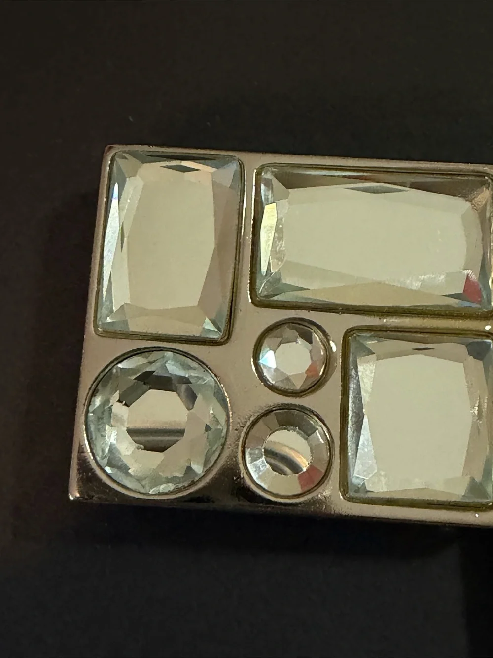 Art Deco Square Belt Buckle Mod Statement Chunky Faceted Clear Futuristic